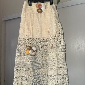 UPCYCLED Cream Lace Maxi Skirt with Shell Accent